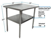 BK Resources 24" x 24" 18 Gauge Stainless Steel Work Table with Galvanized Undershelf – Prep Table - Donut-Equipment.com