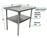 BK Resources 30" x 24" 18 Gauge Stainless Steel Work Table with Galvanized Undershelf – Prep Table - Donut-Equipment.com