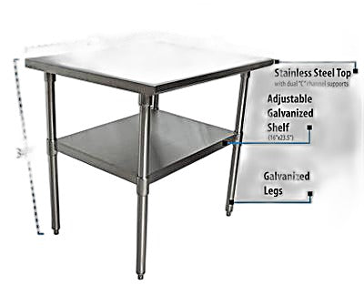 BK Resources 30" x 24" 18 Gauge Stainless Steel Work Table with Galvanized Undershelf – Prep Table - Donut-Equipment.com