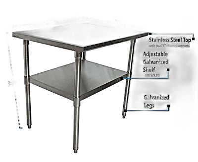 BK Resources 36" x 24" 18 Gauge Stainless Steel Work Table with Galvanized Undershelf – Prep Table - Donut-Equipment.com