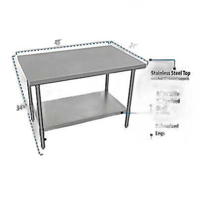 BK Resources 48" x 24" 18 Gauge Stainless Steel Work Table with Galvanized Undershelf – Prep Table - Donut-Equipment.com