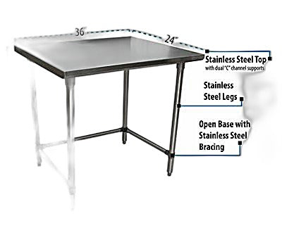 BK Resources 36" x 24" 18 Gauge Stainless Steel Work Table with Open Base – Prep Table - Donut-Equipment.com