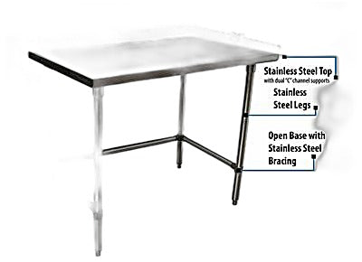 BK Resources 48" x 24" 18 Gauge Stainless Steel Work Table with Open Base – Prep Table - Donut-Equipment.com