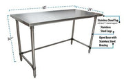 BK Resources 60" x 24" 18 Gauge Stainless Steel Work Table with Open Base – Prep Table - Donut-Equipment.com