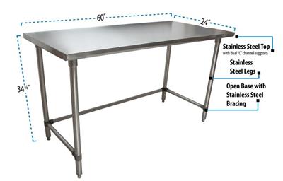 BK Resources 60" x 24" 18 Gauge Stainless Steel Work Table with Open Base – Prep Table - Donut-Equipment.com