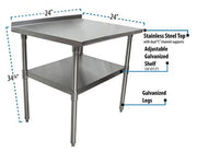 BK Resources 24" x 24" 18 Gauge Stainless Steel Work Table with Undershelf & 1.5" Riser – Prep Table - Donut-Equipment.com