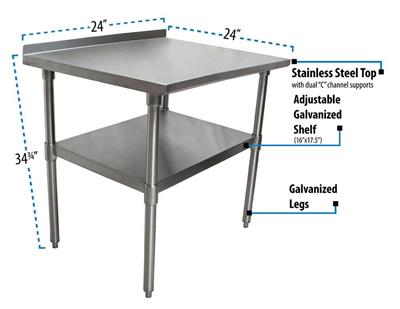 BK Resources 24" x 24" 18 Gauge Stainless Steel Work Table with Undershelf & 1.5" Riser – Prep Table - Donut-Equipment.com