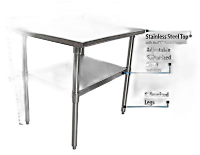 BK Resources 24" x 24" 18 Gauge Stainless Steel Work Table with Undershelf & 1.5" Riser – Prep Table - Donut-Equipment.com
