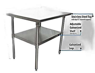 BK Resources 30" x 24" 18 Gauge Stainless Steel Work Table with Undershelf & 1.5" Riser – Prep Table - Donut-Equipment.com