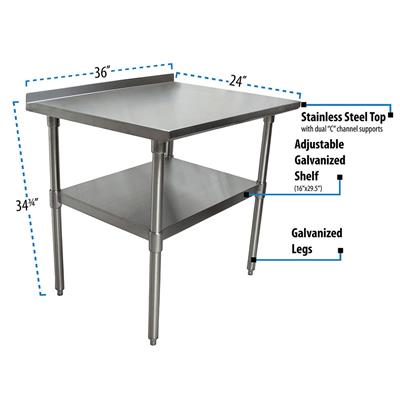 BK Resources 36" x 24" 18 Gauge Stainless Steel Work Table with Undershelf & 1.5" Riser – Prep Table - Donut-Equipment.com