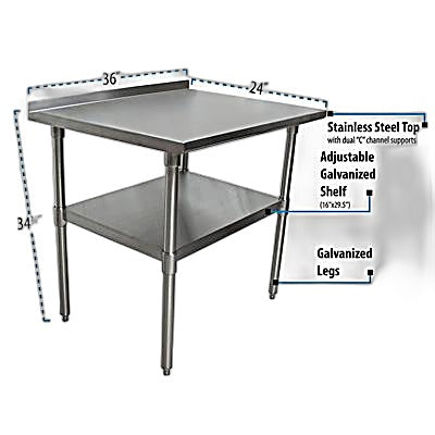 BK Resources 36" x 24" 18 Gauge Stainless Steel Work Table with Undershelf & 1.5" Riser – Prep Table - Donut-Equipment.com
