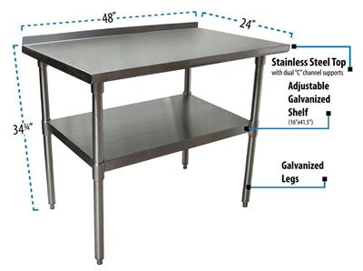 BK Resources 48" x 24" 18 Gauge Stainless Steel Work Table with Undershelf & 1.5" Riser – Prep Table - Donut-Equipment.com