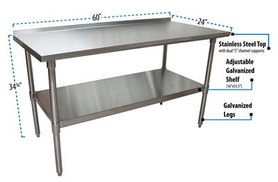 BK Resources 60" x 24" 18 Gauge Stainless Steel Work Table with Undershelf & 1.5" Riser – Prep Table - Donut-Equipment.com