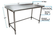 BK Resources 72" x 24" 18 Gauge Stainless Steel Work Table with Open Base & 1.5" Riser – Prep Table - Donut-Equipment.com