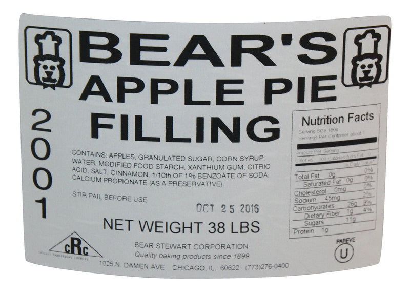 Bear Stewart Sliced Apple Pie Filling- 38 pound pail Bakery Wholesalers