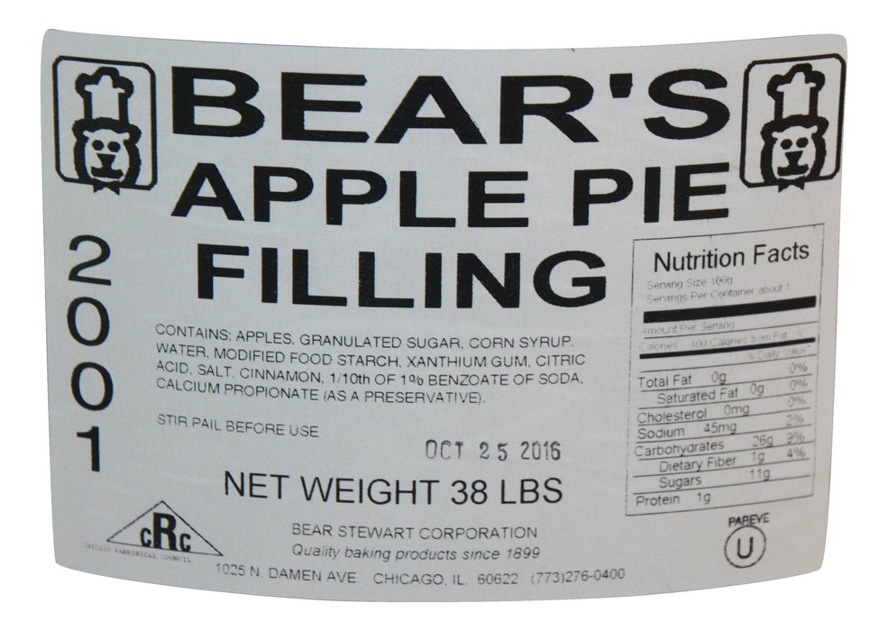 Bear Stewart Sliced ​​Apple Pie Filling - cubeta de 38 libras