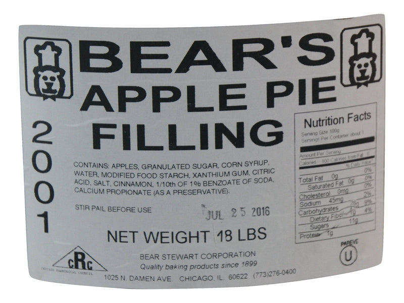 Bear Stewart Sliced Apple Pie Filling- 18 pound pail Bakery Wholesalers