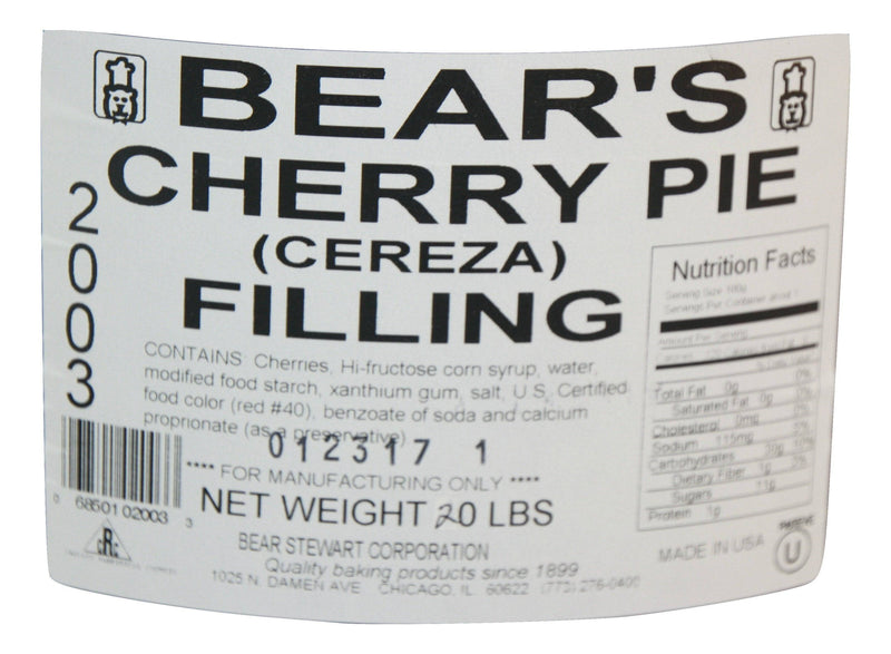 Whole Cherry Pie Filling- 20 Pound Pail Bakery Wholesalers