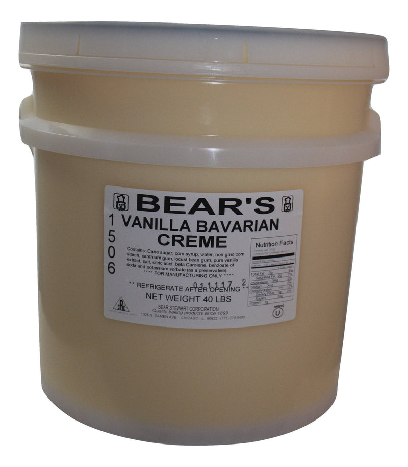 Bear Stewart Vanilla Bavarian Crème Pastry, Pie and Cake Filling- 40 Pound Pail Bakery Wholesalers