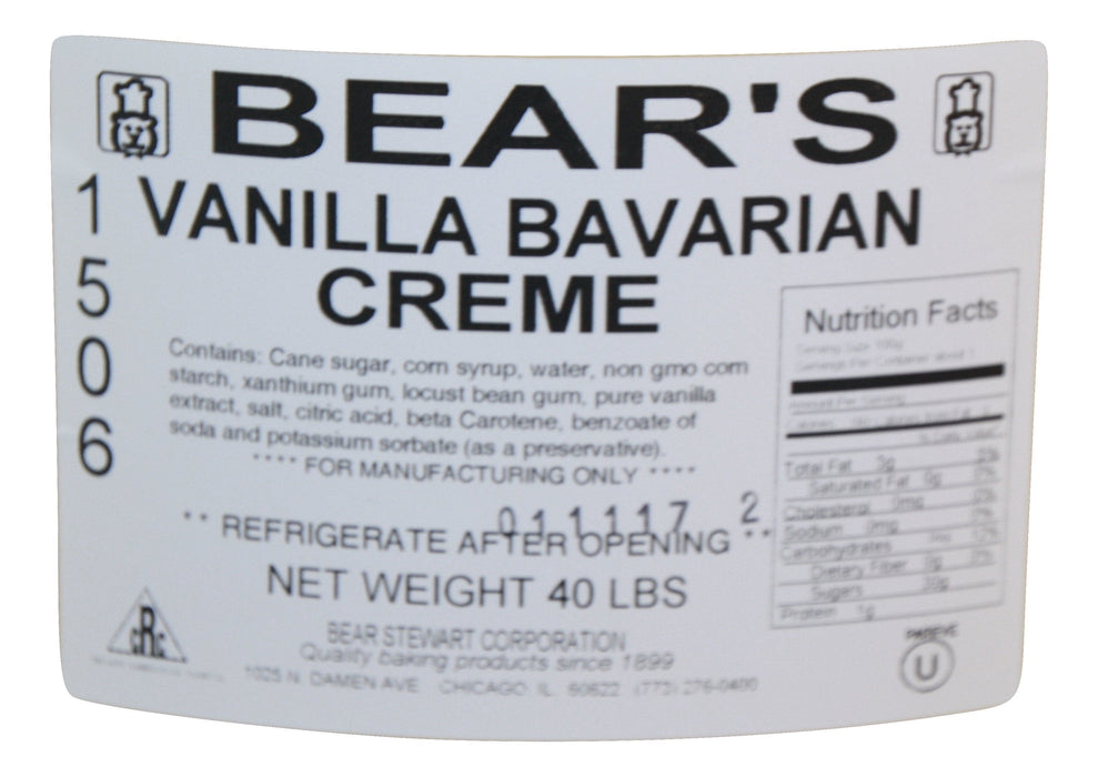 Bear Stewart Vanilla Bavarian Crème Pastry, Pie and Cake Filling- 40 Pound Pail
