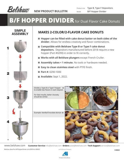 Belshaw (0290-1000) B/F HOPPER DIVIDER for making Two Flavor Donuts Bakery Wholesalers