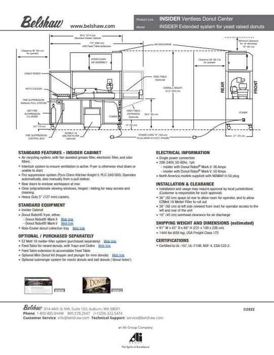 BELSHAW INSIDER Sistema de donas sin ventilación -(APROX.- 226 DOCENAS/HR) Mark V GP 208/240/60Hz/1 Ph