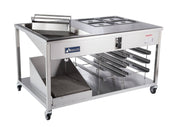 Avalon (HI24G24) "24 x24" Heated Icing with a 24" x 24" Glazer (Not Heated), built into a Stainless Prep Table with Pan slides and Screen Drain Bakery Wholesalers