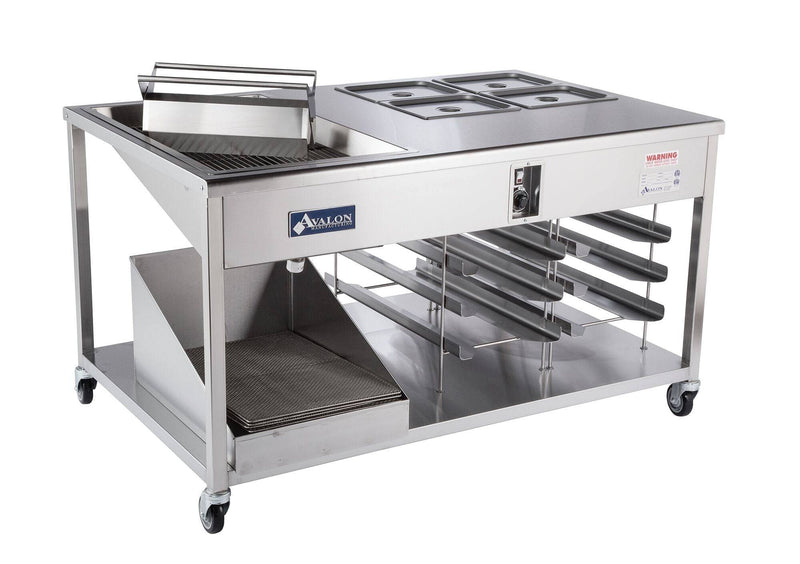 Avalon (HI24G24) "24 x24" Heated Icing with a 24" x 24" Glazer (Not Heated), built into a Stainless Prep Table with Pan slides and Screen Drain Bakery Wholesalers