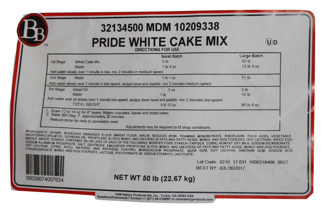 Best Brands Pride, White Cake Mix- 50 pound bag.