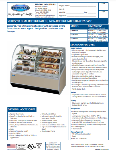 Federal SN483SC Vitrina para panadería dual refrigerada/no refrigerada 48" x 37.75 x 48"