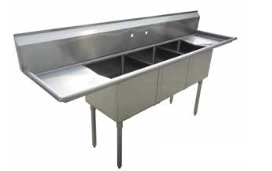 Bevles 3 compartment sink with side boards