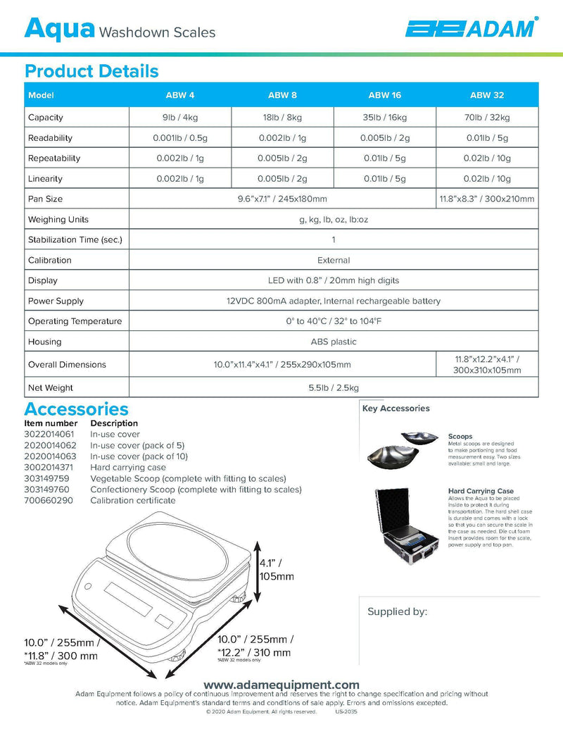 Aqua Washdown Scales ABW-4 Bakery Wholesalers