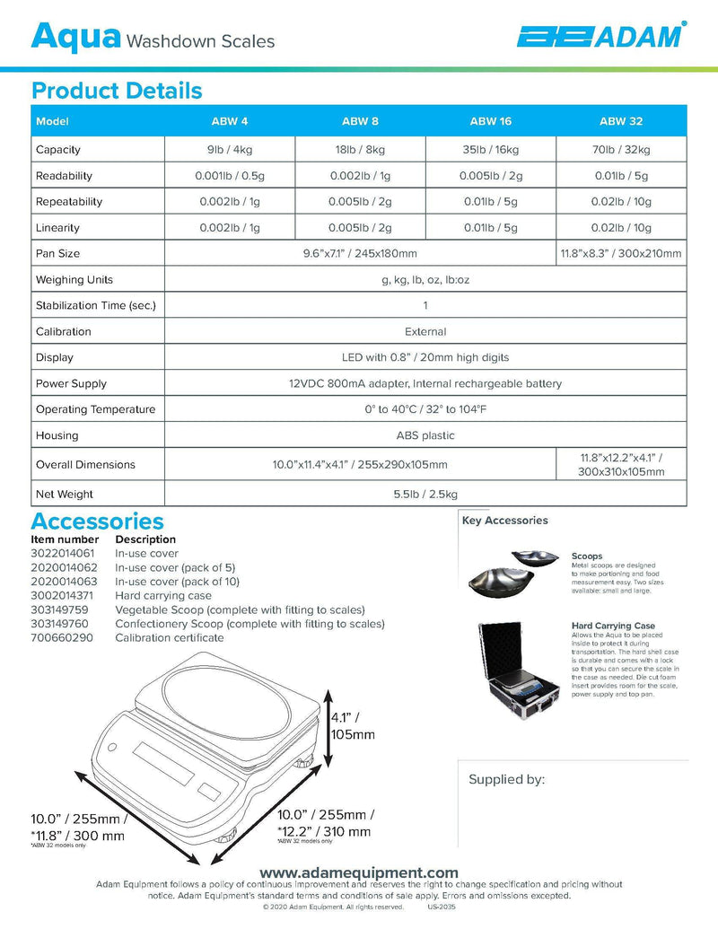 Aqua Washdown Scales ABW-16 Bakery Wholesalers