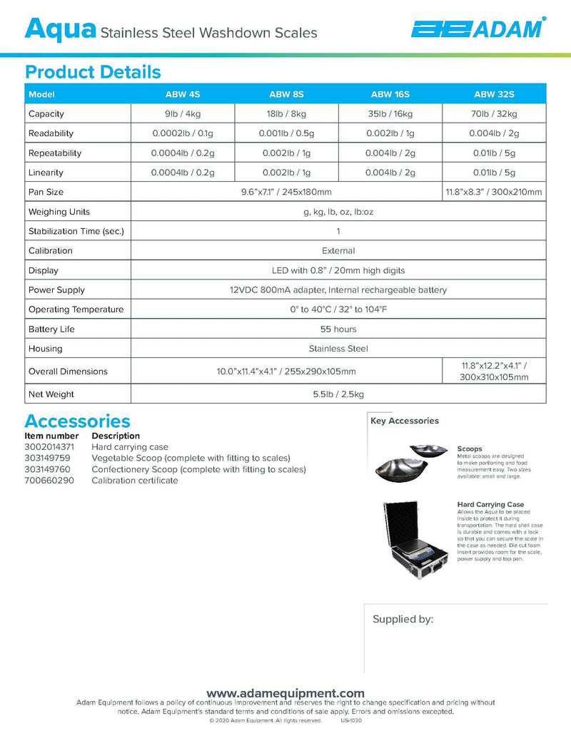 Aqua Washdown Scales ABW-4S Bakery Wholesalers