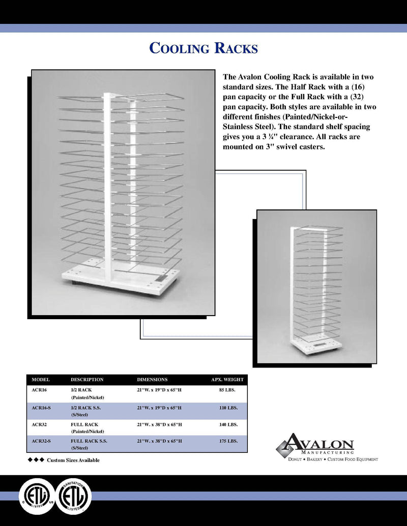 Avalon ACR32-S Stainless Steel Cooling Racks Double Sided 32 Slides Bakery Wholesalers