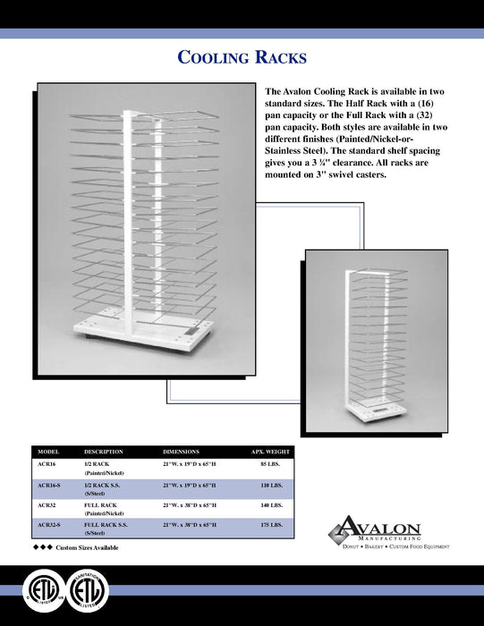 Avalon ACR32-S Stainless Steel Cooling Racks Double Sided 32 Slides