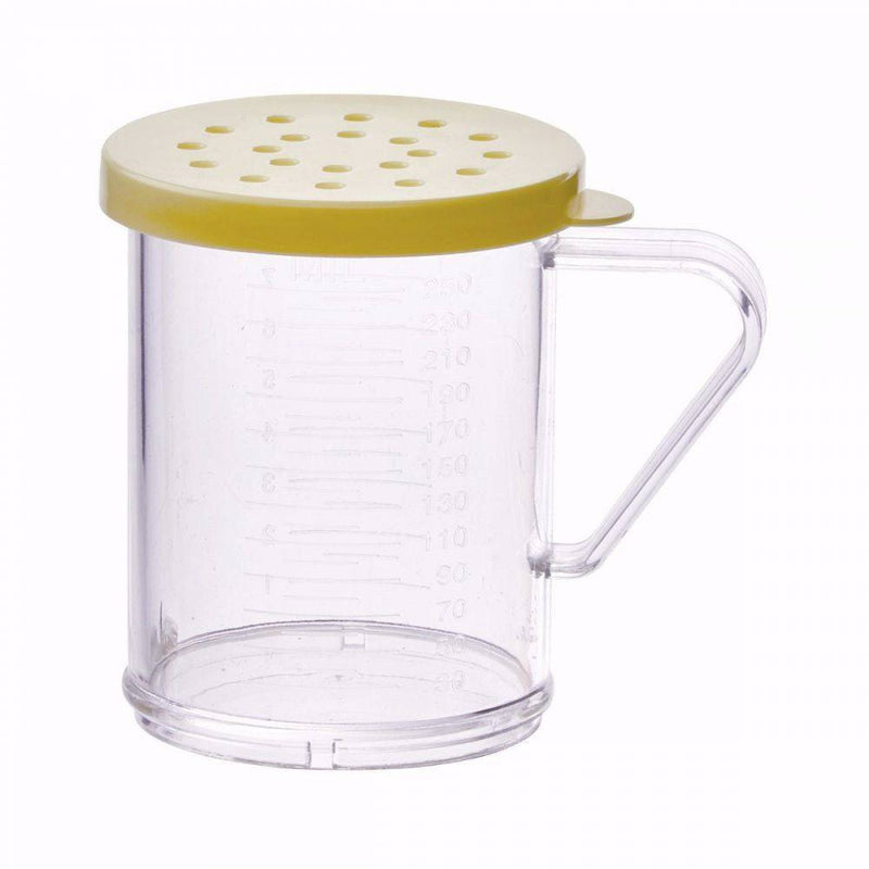 10 oz. Clear Polycarbonate Dredge with Snap-On Yellow Lid Bakery Wholesalers